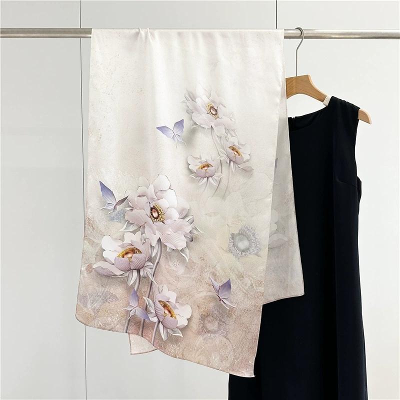 Graceful 100% Pure Silk Scarf Women Elegant Mulberry Silk Floral Neckerchief Scarves Shawls