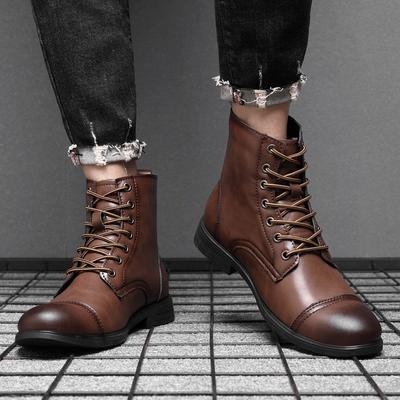 Street Fashion Knight Boots Handsome Motorcycle Boots Men's High Top Leather Boots Winter Warmth Plush Men's Outdoor Boots