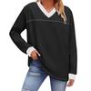 Fashionable Women's Loose Colorblock V-neck Long-sleeved Top