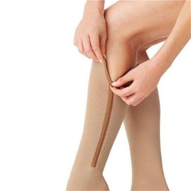 VARICOSE VEINS SOCK COMPRESSION THIN WEIGHT LOSS CALVES SHAPER BEIGE ONE SIZE