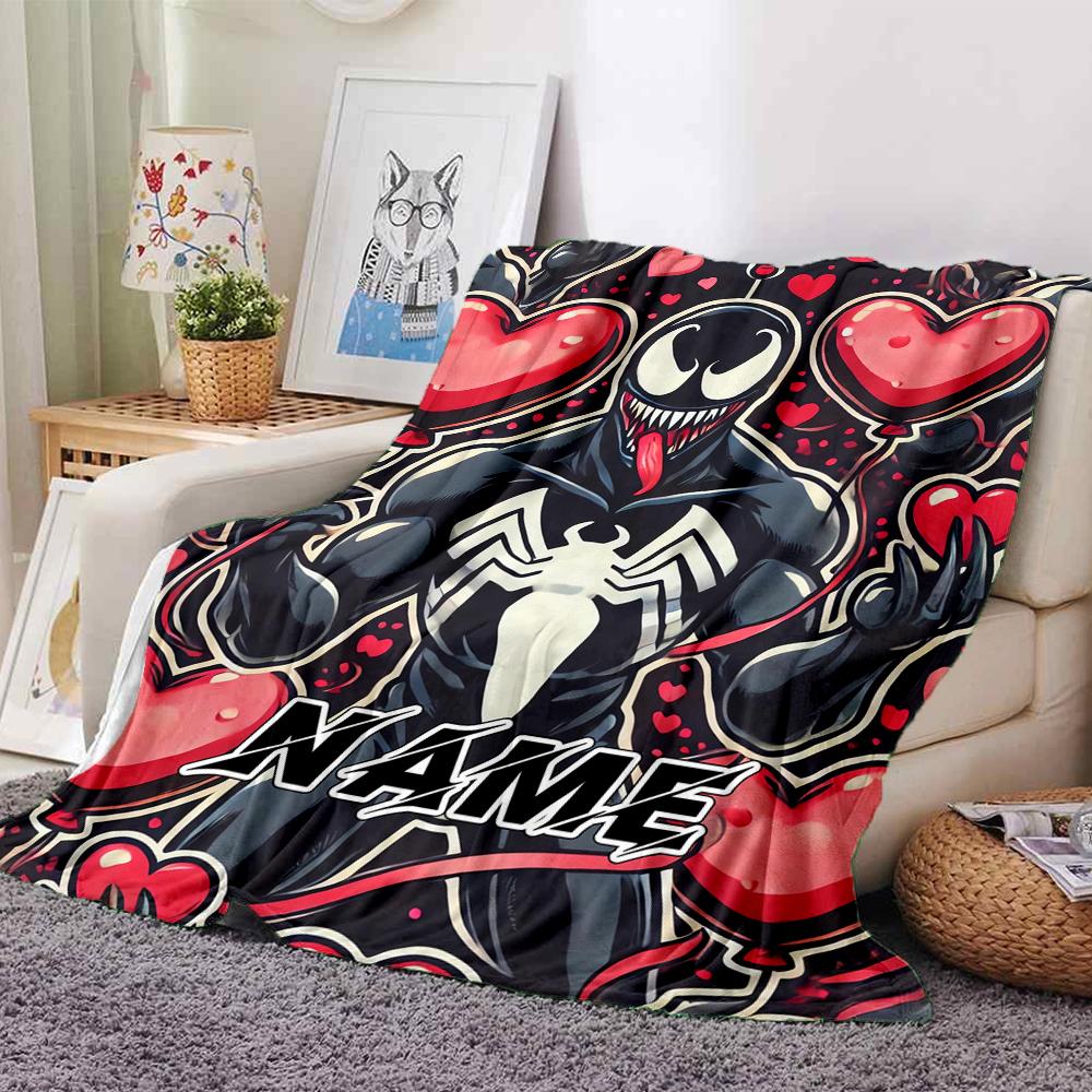 Custom Name "Venom Love Heart Theme" blanket for Couch & Bed, Plush Cozy Fuzzy Blanket Super Soft & Warm Blankets for Fall and Winter. 09084