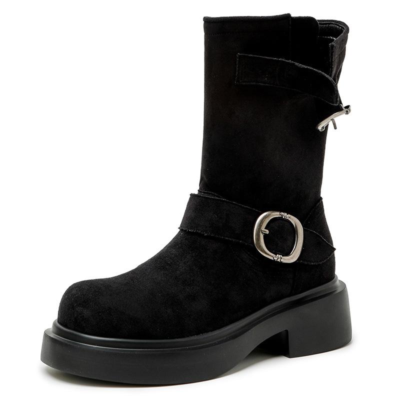 

Lazy and slack~ Summer and autumn medium tube short boots women s thin single boots sweet and cool straight western boots thick heel Martin boots 35