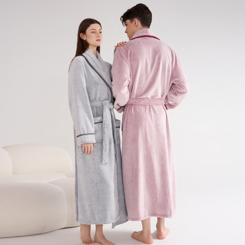 Couples' Double-Sided Fleece Bathrobe: Warm Winter Flannel Pajamas for Men & Women