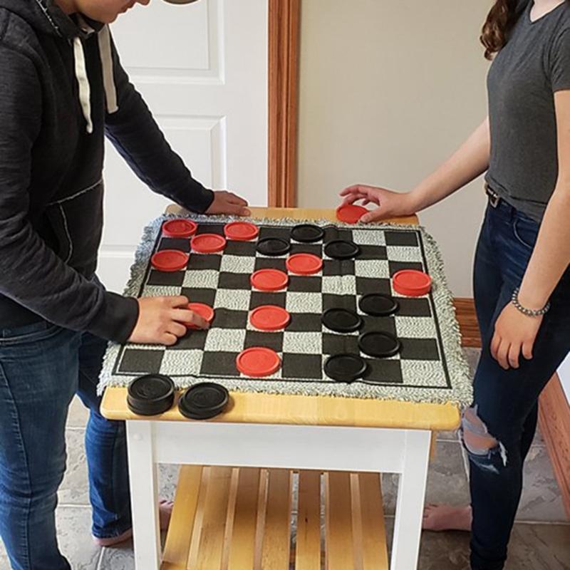 3 in 1 Giant Checkers Set Vintage Giant Checkers Game with Reversible Mat Indoor and Outdoor Board Game for Family