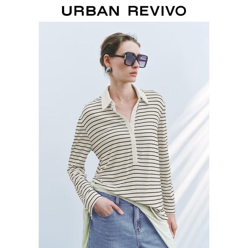 UR Women s Color-block Stripe Half-Placket Button T-Shirt S
