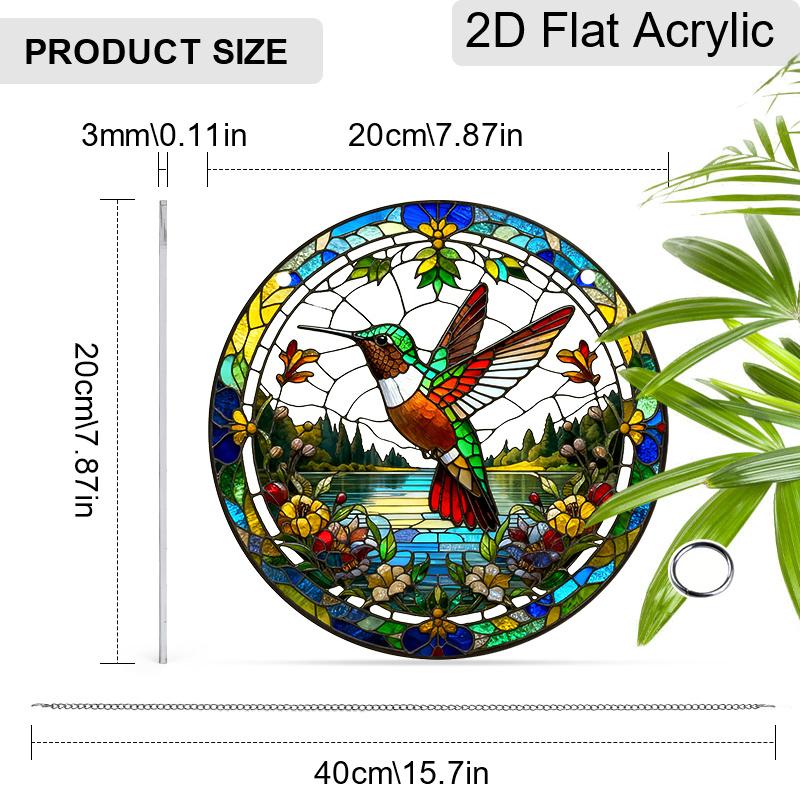 Acrylic Hummingbird & Floral Landscape Suncatcher Stained Glass Effect Window Hanging Ornament Bird Lover Gifts