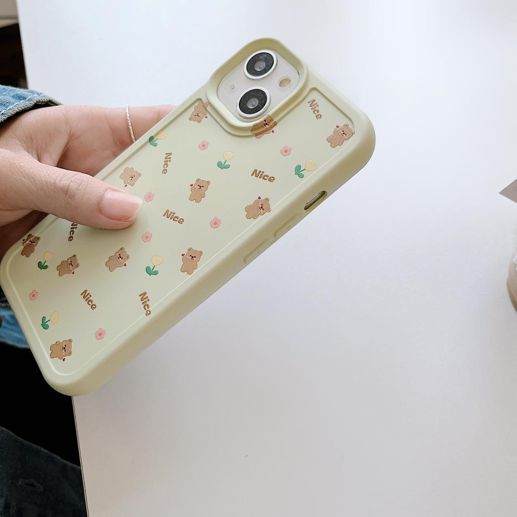 Etui na telefon Ins Bear Flower Nice Soft Silicone Dla Iphone 13 12 Promax Xsmax Xr X 14 Pro Max Plus 11 Kreskówkowe Słodkie Tylne Etui