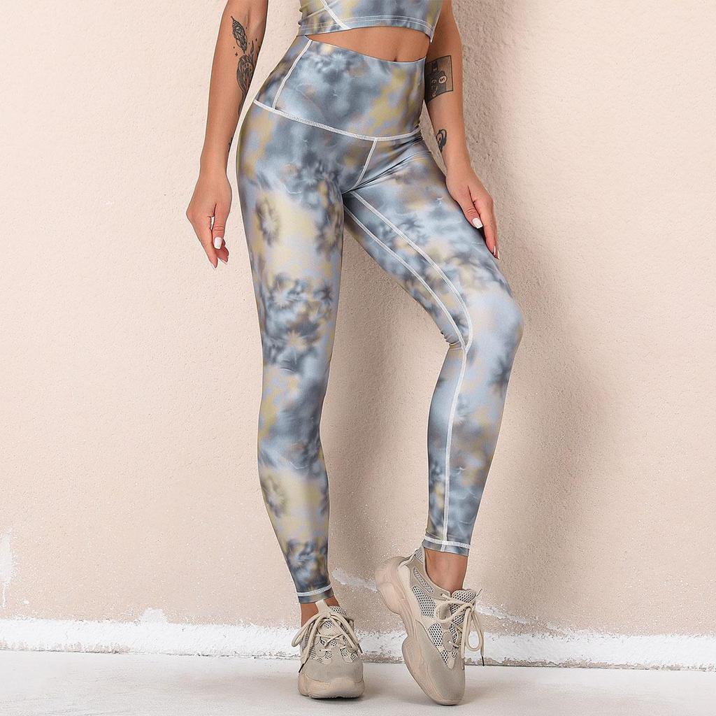 Pantaloni da yoga traspiranti ad asciugatura rapida con stampa digitale Fitness Leggings sportivi elastici stretti a vita alta da donna