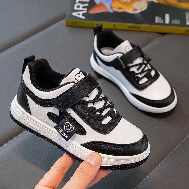 Spring and Autumn Children's Thick Baseplate Shoes Campus Small White Shoes Flat-soled Outdoor Casual Shoes Leather Surface Waterproof Single Shoes B