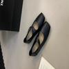 2025 new square head shallow mouth ballet shoes retro and old cross with pig nose thick heel Mary Jane single shoes women