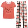 Women's Korean Style Summer Pajama Set - Cute Cartoon Design, Short Sleeve Top, Long Pants, Plus Size
