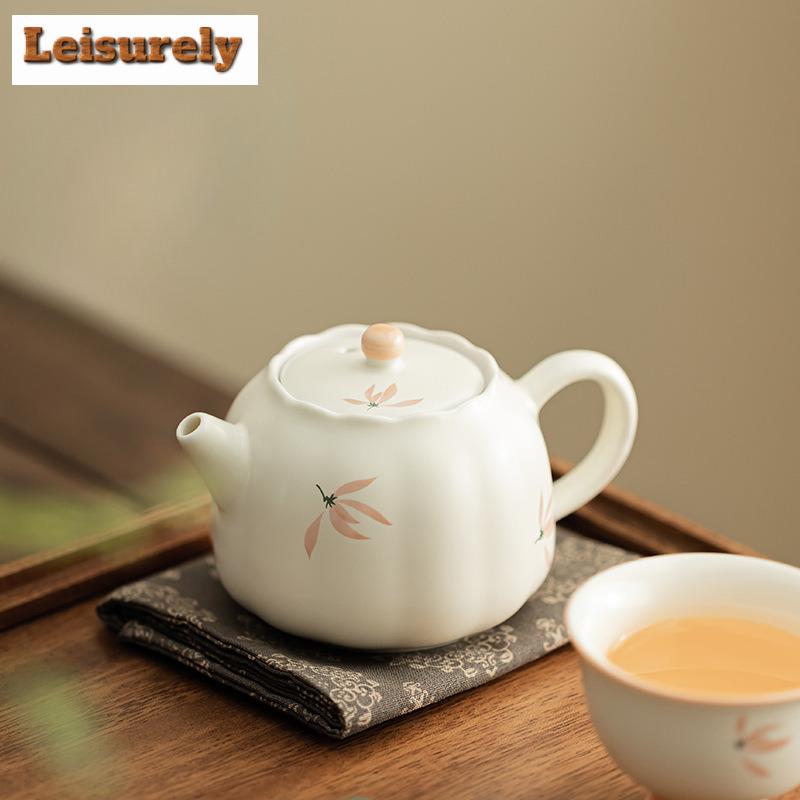 158ml Orchid Wind Chime Cream Ding Kiln Flower Teapot Small Tea Infuser Pot Tea Brewing Kettle With Strainer Tea Ceremony Craft