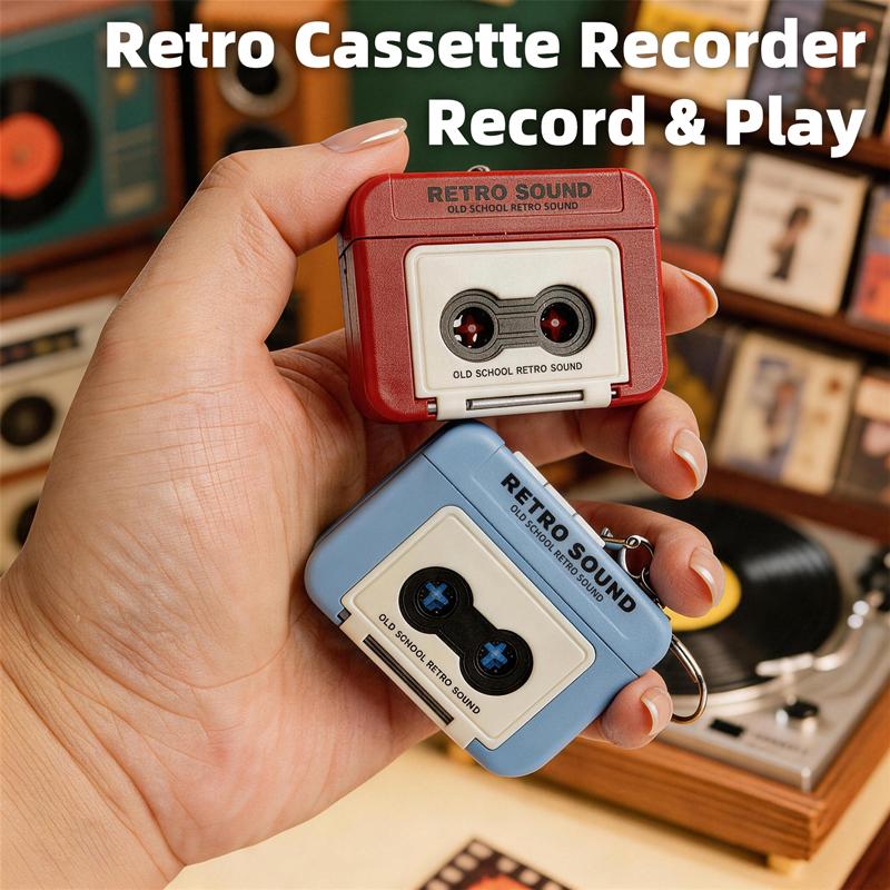 Retro Tape Recorder Keychain Mini Recording Music Box Keyring Backpack Small Pendant Decompression Ornament Birthday Couple Gift 6