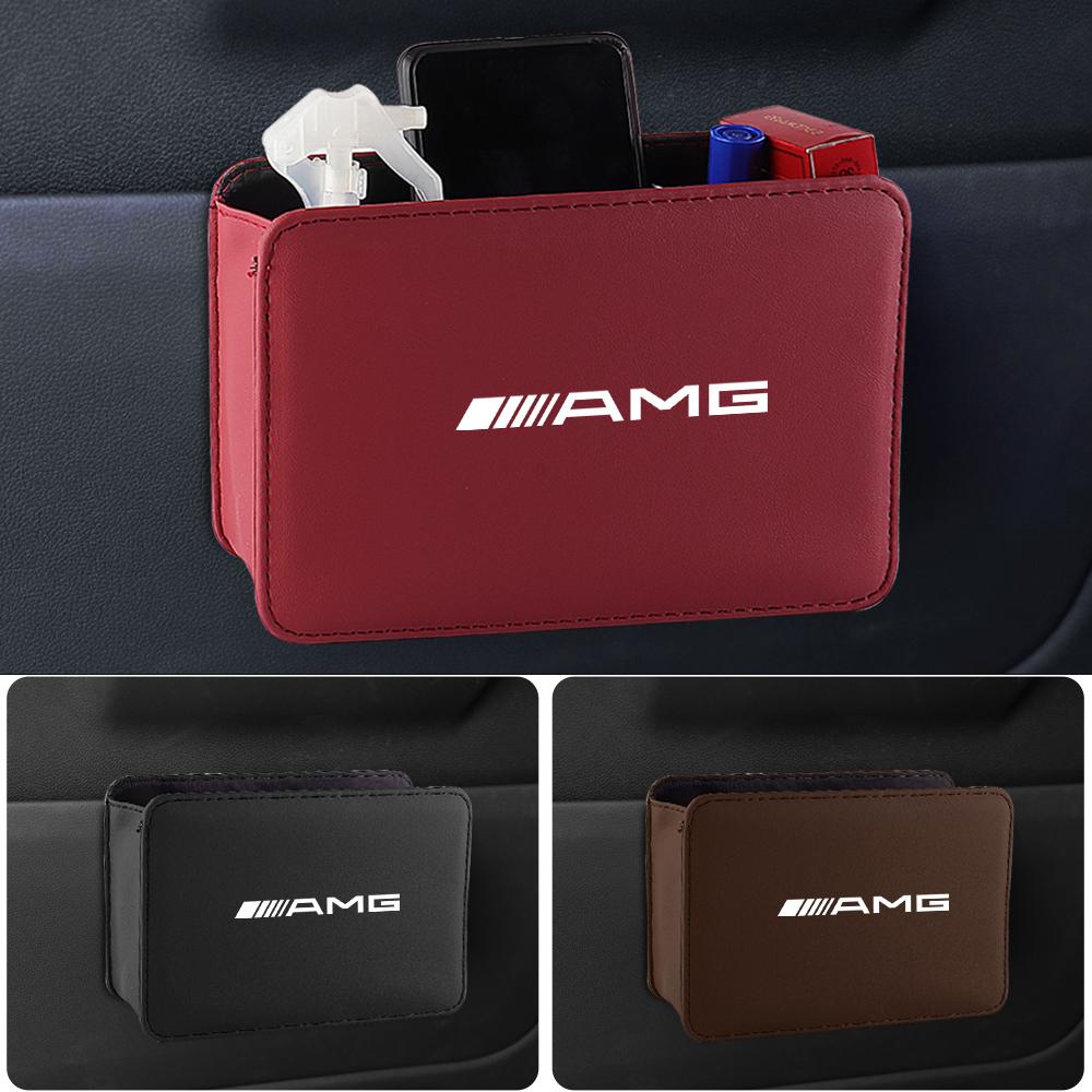Car Door Storage Box Leather Auto Emblem Seat Back Trash Can For Mercedes Benz AMG W203 W206 W220 W205 W211 W212 W201 W210 W108