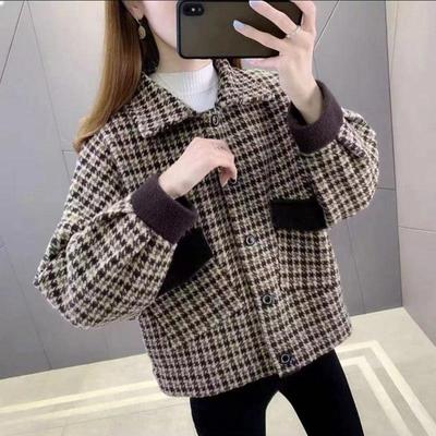 Autumn and Winter Thickened Plaid Tweed Coat Women's Fall and Winter Short Section Fashion Fringe Jacket