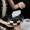 Luxurious Leather Checkerboard Tissue Box Storage Box, Dining Table Retro Paper Box, Living Room Decoration