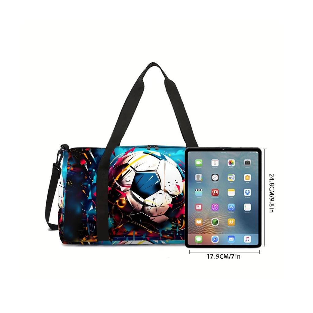 Football Pattern Large Capacity Luggage Bag for Boy/Girl Best Gift 2D Cartoon Travel Duffels Outdoor Fitness Bag for Children