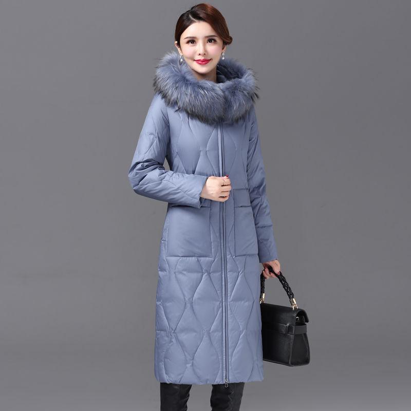 Middle-aged and Elderly Mothers Wear Knee-length Down Jackets for Women's Thickened Raccoon Fur Collars New Winter Coats