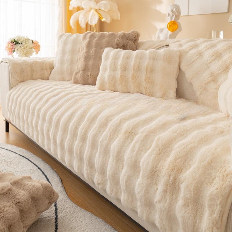 Kaninchen Plüsch Sofakissen Winter Plüsch Verdickt Rutschfestes Kissen Leder Sofa Spezialbezug Bezug