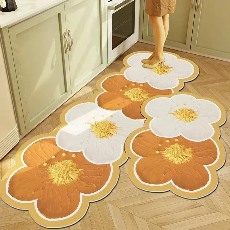 Flower Kitchen Floor Mat Non Slip Absorb Oil Kitchen Rug Oil Painting Long Carpet  Entrance Doormat  Kitchen Hallway Runner Rugs