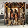 1Pc, Two Horses In Stable Printed Shower Curtain, 177.8X177.8 Cm, Includes 12 Hooks,, Easy To Clean, For Room, Home, Hotel, Ma