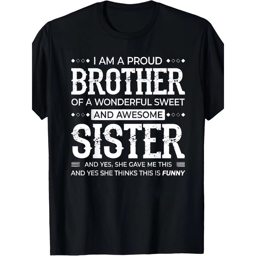 

Men s Proud Brothers pattern T-shirt black bottomed shirt with striking white text fun and humorous design S