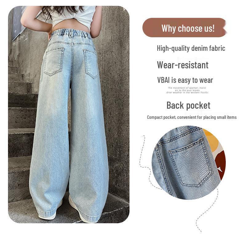 Girls' High-Waisted Embroidered Heart Loose Wide-Leg Jeans, Autumn 2026 Collection