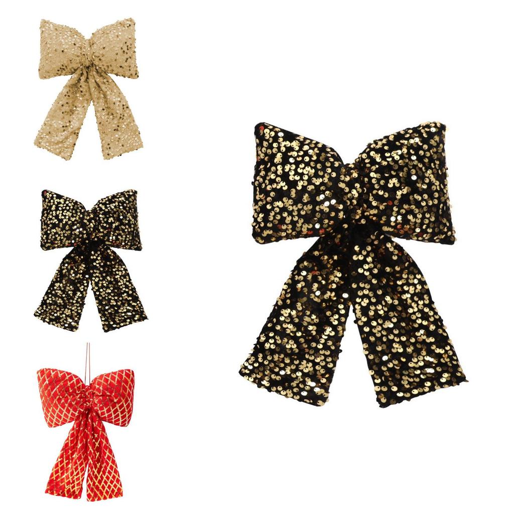 Christmas Scene Decor Sequins Bow Pendants For Tree Ornaments And Holiday Setup