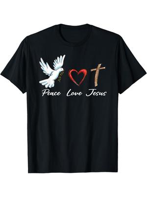 Peace Love Jesus Cute Dove Christian Cross and Faith God TShirt Funny Graphic Tee for Men Women 100 Cotton Breathable