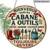 2D Flat, 1pc 7.87x7.87 Inch Round French Aluminum Sign, Vintage Decorative Plaque with "Welcome To My Tool Shed" Design, Garden Decor Sign, Suitable