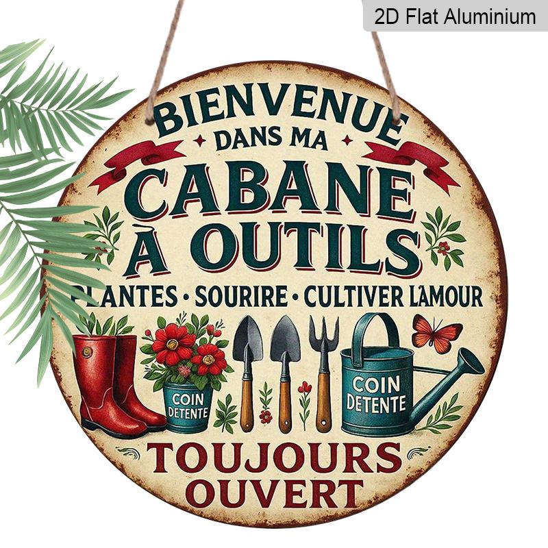 

2D Flat, 1pc 7.87x7.87 Inch Round French Aluminum Sign, Vintage Decorative Plaque with Welcome to My Tool Shed Design, Garden Decor Sign, Suitable 1pc