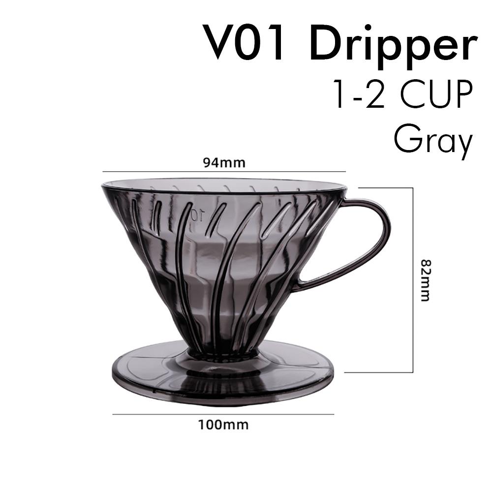 Kaffeefilter 60 Kunststoff V-Form Pour Over Kaffeefilter Tasse Kegelform Tropfkaffeetrichter Dunkelgrau Spiralrippen 01 02 Aufgießer