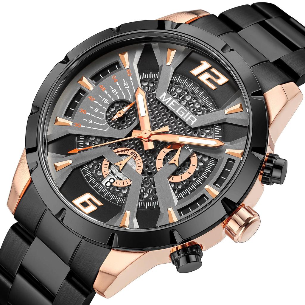 MEGIR Fashion Men's Watches Waterproof Stainless Steel Business Casual Wristwatch with Chronograph Male Clock Reloj Hombre 2221