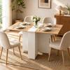 Folding Dining Table, Drop Leaf Table with 2-Tier Shelves, Rolling Casters, White and Natural