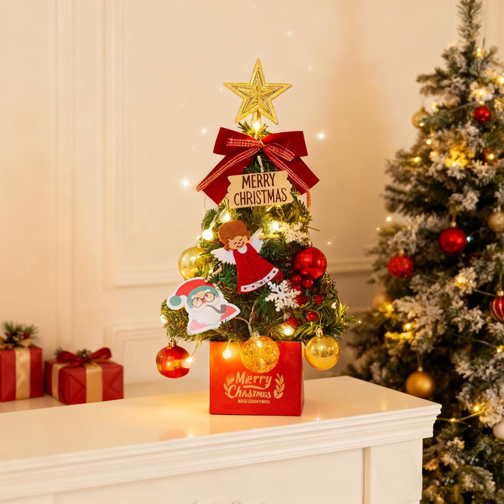 PVC Desktop Christmas Tree With String Lights (batteries Not Included), Exquisite Artificial Decoration, Suitable For Both Indoor And Outdoor Use.