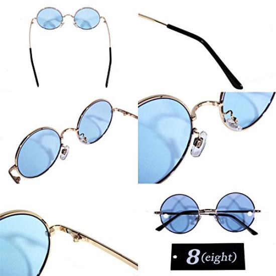 EIGHT Round Metal Frame with Black x Clear F Sunglasses, Oval, Case,