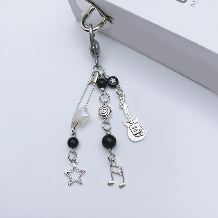 Rock Style Guitar Bead Bag Pendant Keychain Phone Charm Handmade Cute Keychain