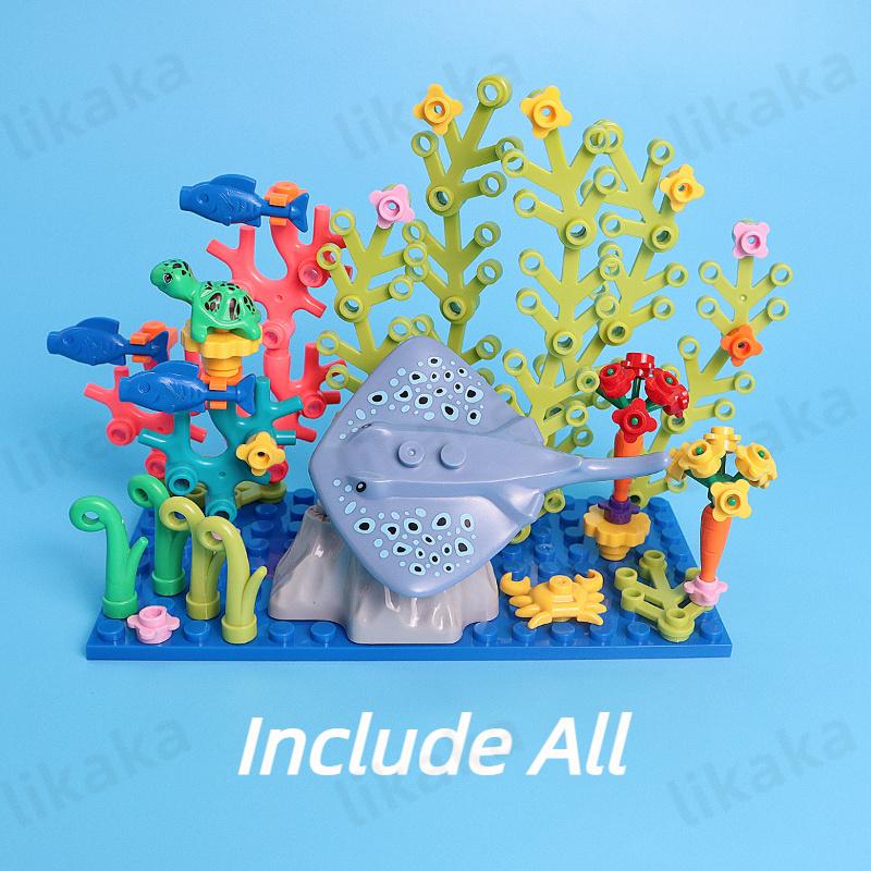 Подводный мир Морские животные Строительные блоки Игрушки MOC Скаты Черепахи Рыбы Осьминог с Водными растениями Набор блоков DIY Игрушки для детей