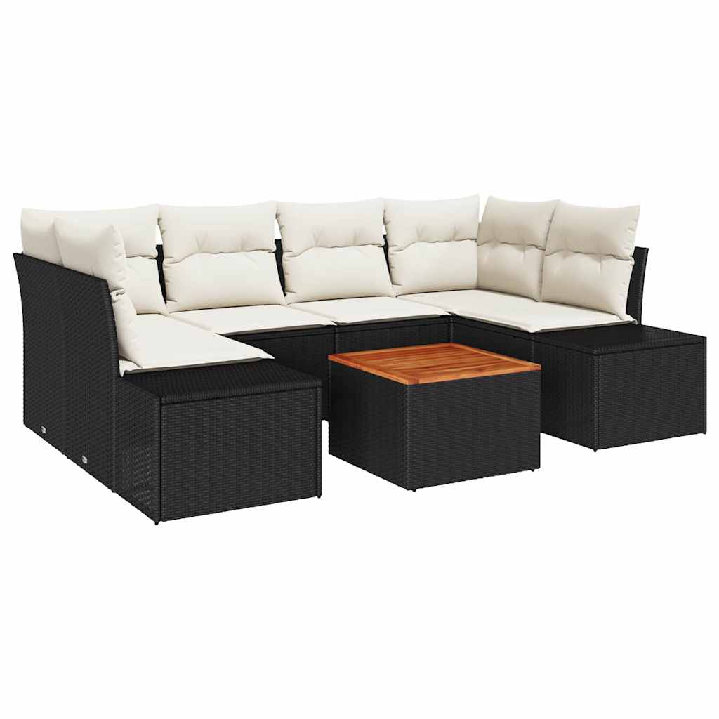 7 Piece Garden Sofa Set with Cushions Black Poly Rattan