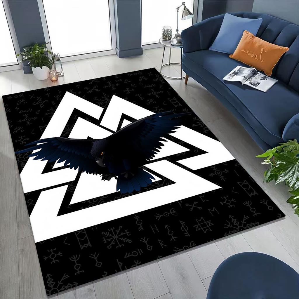Nordic Viking Warrior Symbol Valhalla Valknut Rune Moto Rug for Bedroom Living Room Sofa Home Doormat Decor,Non-slip Floor Mat