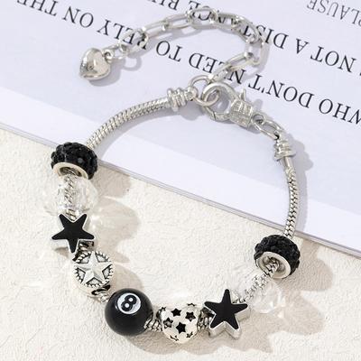 Crystal Beaded Lucky Cross Love Heart Bracelets for Men Women New Black 8 Ball Star Charm Bracelet Hand  Casual Accessory