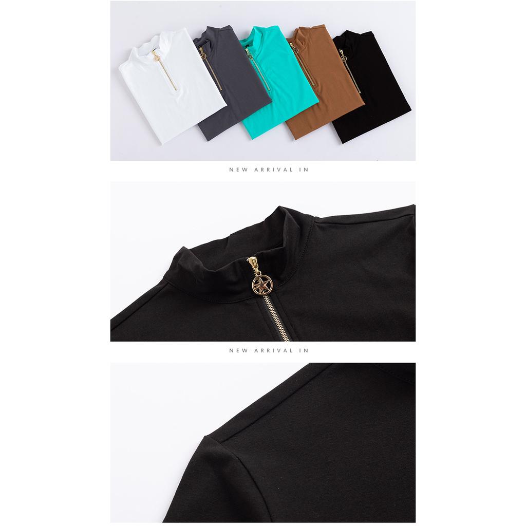 Women's Summer New Style T-shirt Women's Short-sleeved Stand-up Collar Slim Slimming Pullover Base Solid Color Korean Casual Simple