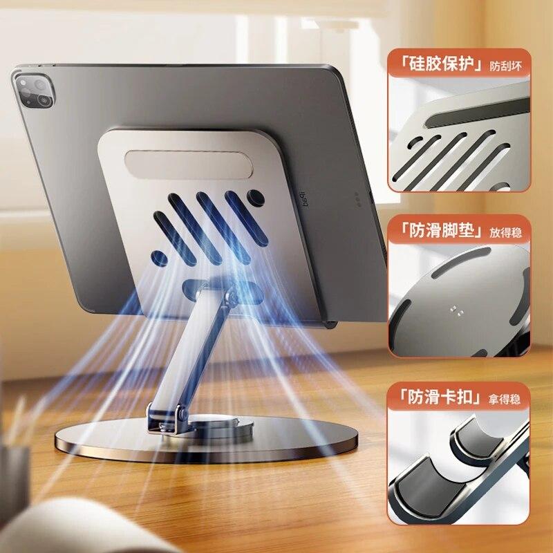 360 Rotate Aluminum Alloy Portable Tablet Holder For iPad Adjustable Flexible Folding Lazy Desktop Live Mobile Phone Stand Mount