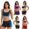 Ensemble de bain deux pièces color-block pour femme avec haut découpé dans le dos et short taille haute – Maillot de bain de plage sportif en nylon disponible en plusieurs couleurs
