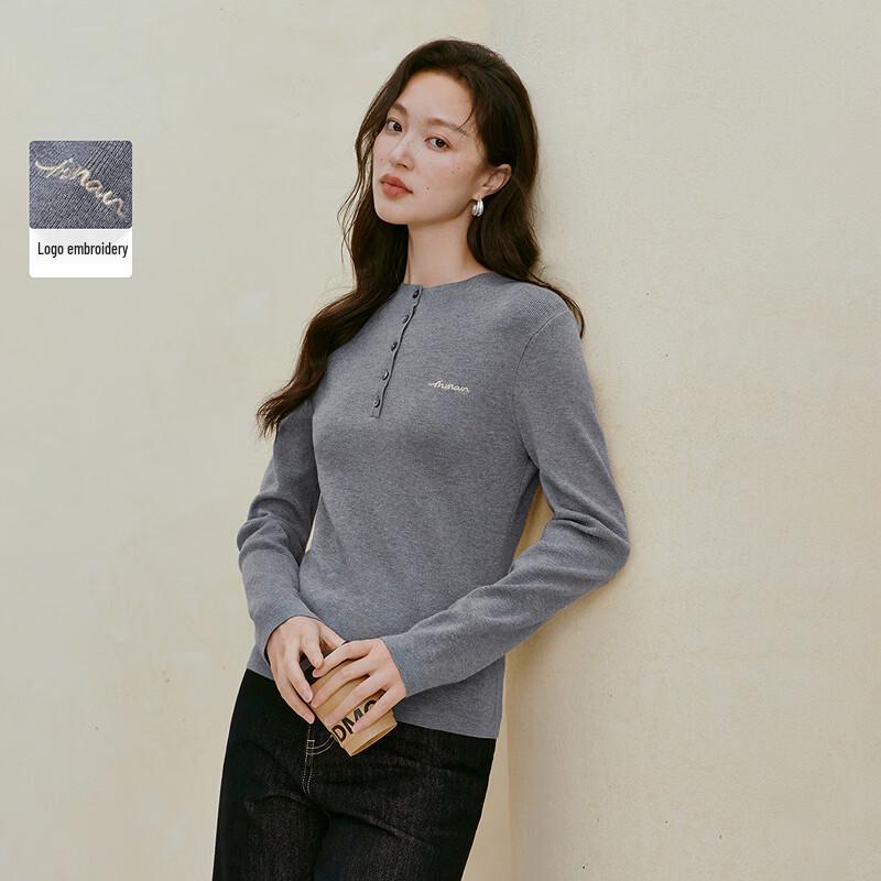 INMAN Women s Slim Fit Embroidered Henley Knit Top S