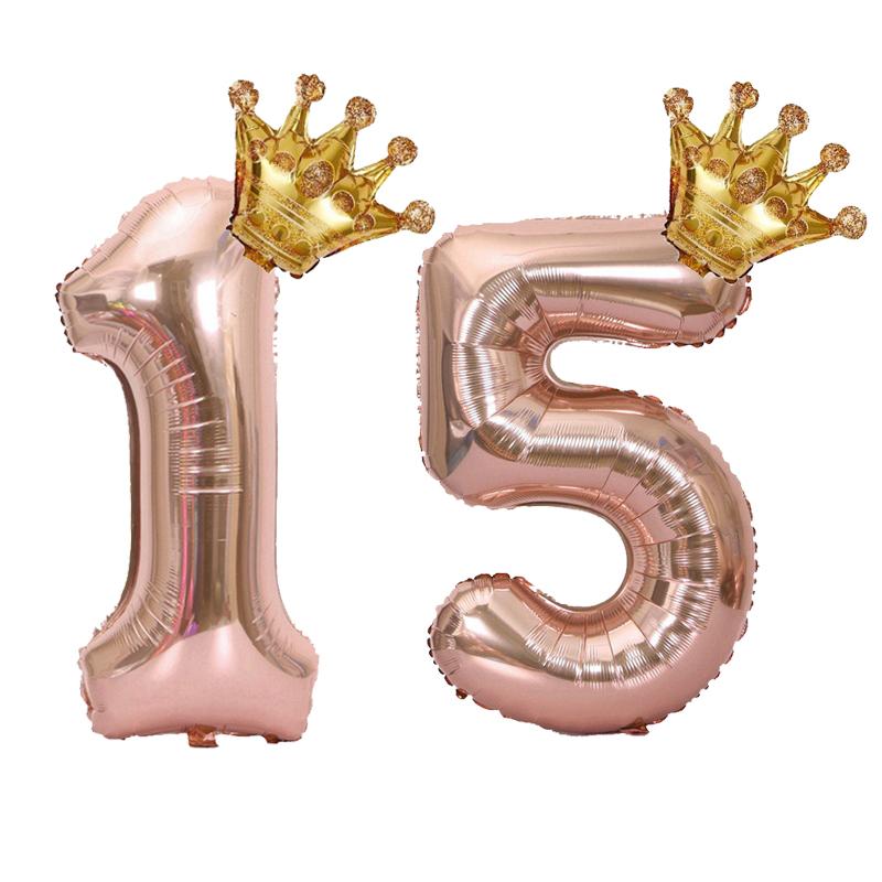 1PC 32 Inch Rose Gold Crown Digital Number Foil Balloons Princess Birthday DecorationParty Wedding Xmas Number Balloon Anniv