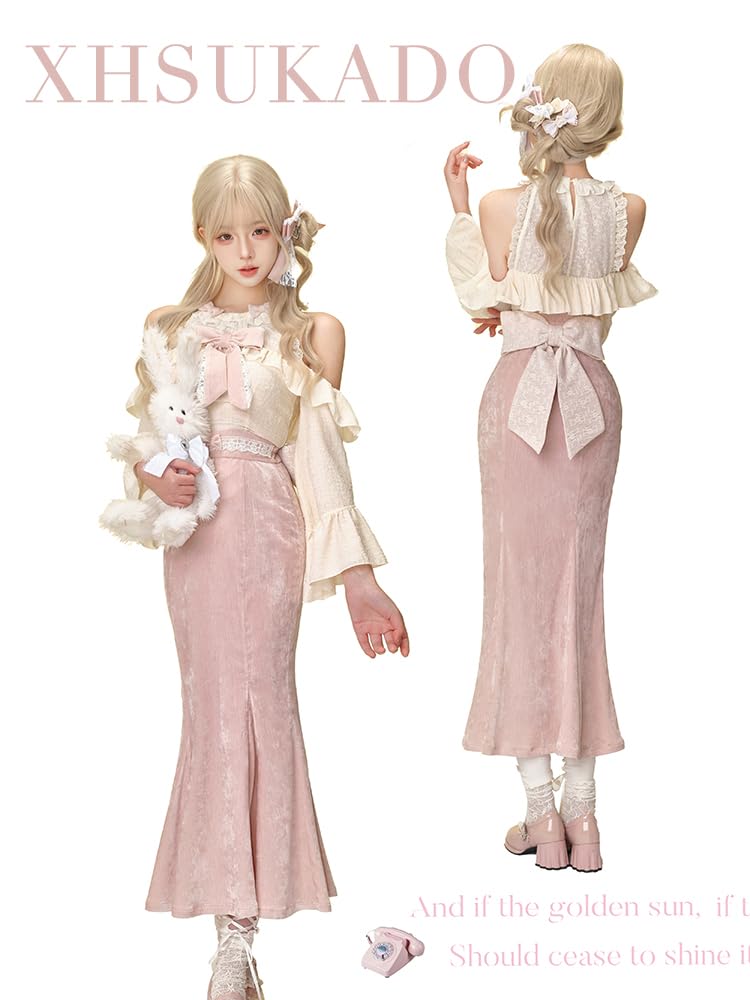 Ordentliches und sauberes Kleid für Open Princess Aleph Gothic Große Größe M [XHSUKADO] Damen, Schulter, Schulterfrei, Ärmel, Rock, Spitze, Band, Rüschen,