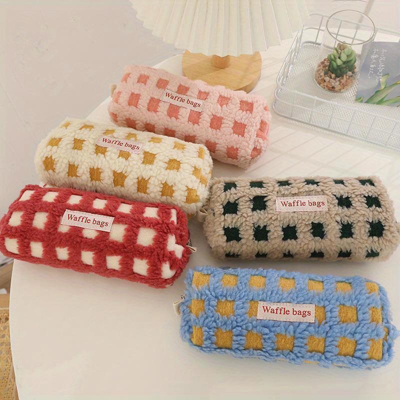 Waffle Lamb Plush Pen Bag Japanese INS Style Pencil Pouch Small Student Stationery Storage Bag School Supplies