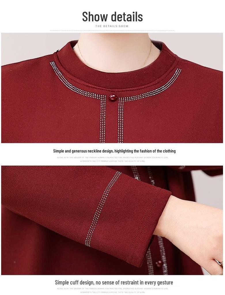 Plus Size Velvet Long Sleeve Top for Middle-Aged & Elderly - Autumn/Winter