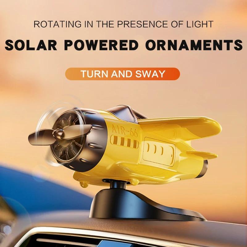 Car Solar Airplane Ornaments 360° Rotary Creative Car Center Console Solar Powered Aircraft Ornaments Car Interior Decoration Car Accessories